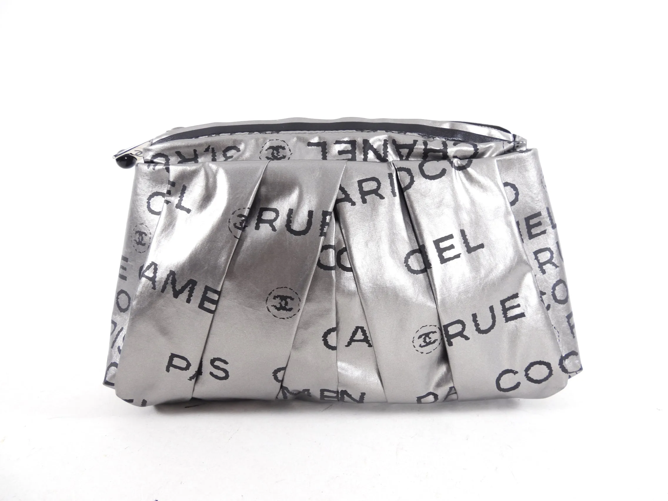 Chanel Pewter Metallic Unlimited Logo Zip Pouch