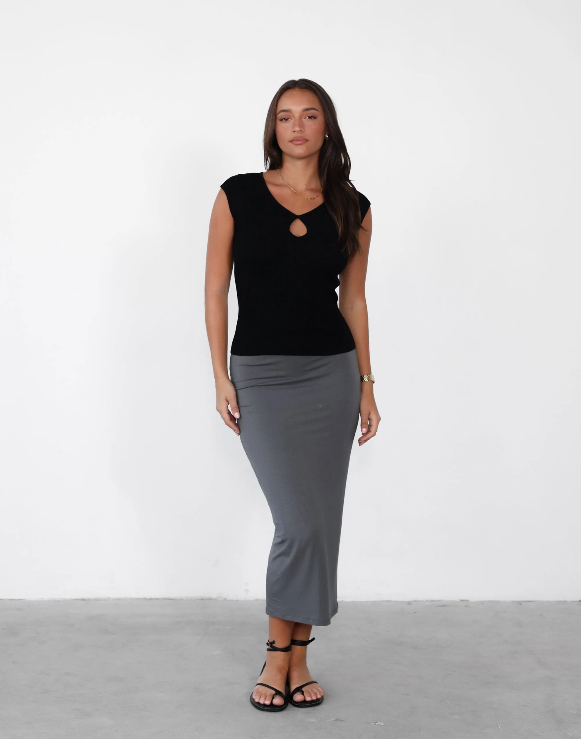 Clerisse Midi Skirt (Charcoal)