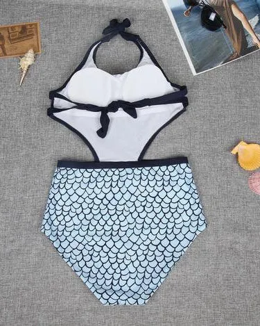 Contrast Bottom and Cut Out Halter Swimsuit