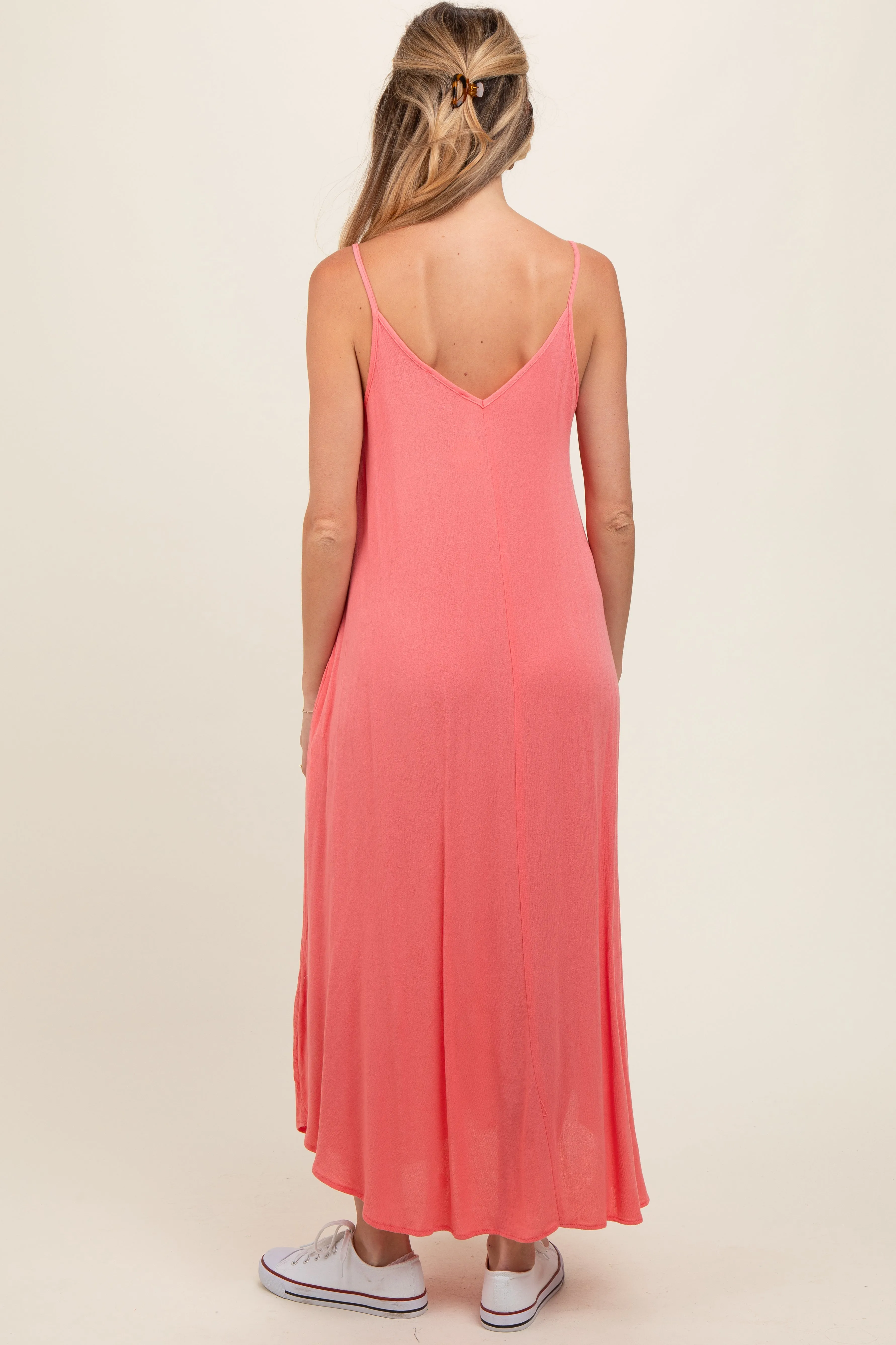 Coral Lightweight Sleeveless V-Neck Maternity Maxi Dress