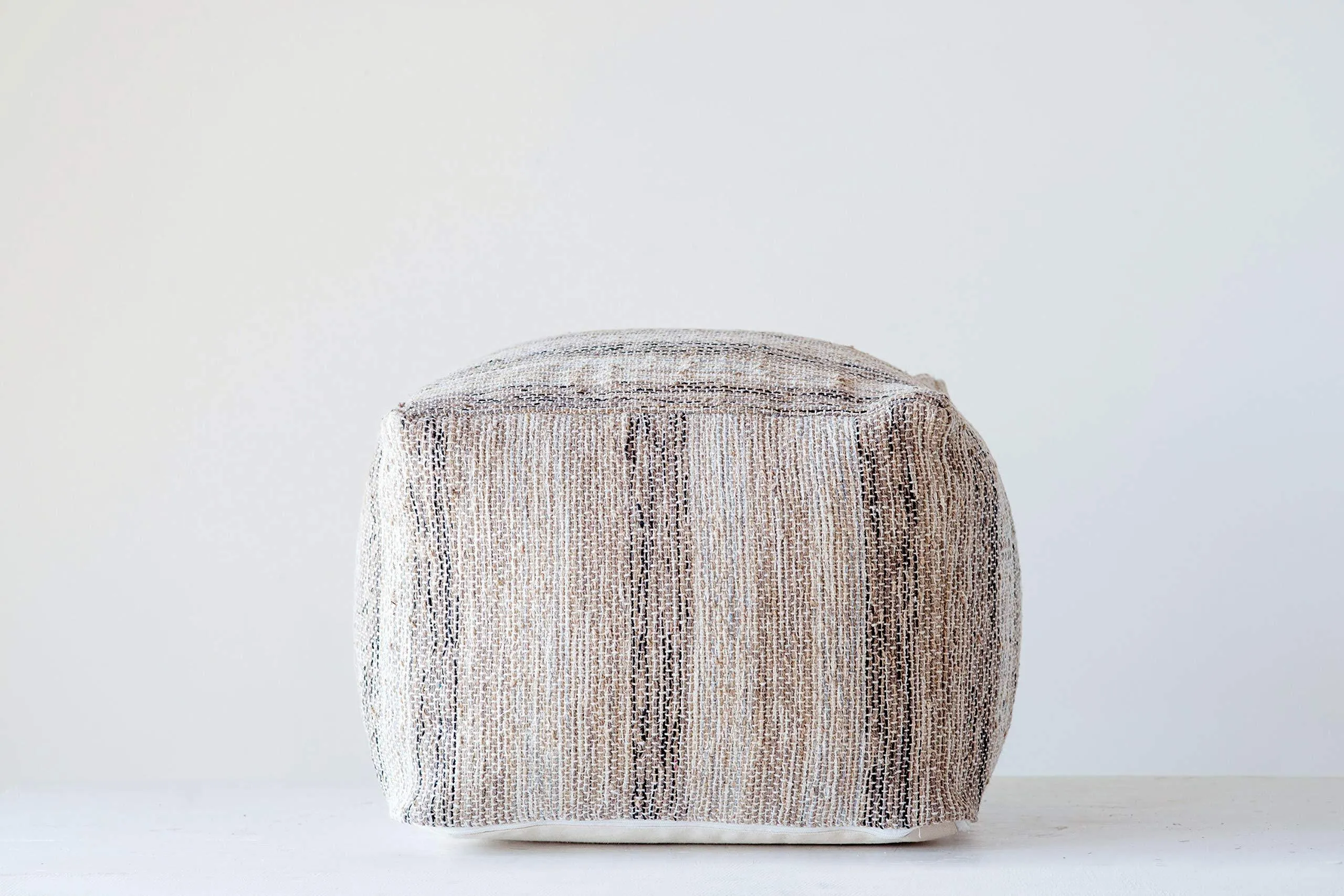 Creative Co-op White, Brown & Black Square Cotton Chindi Pouf, Brown