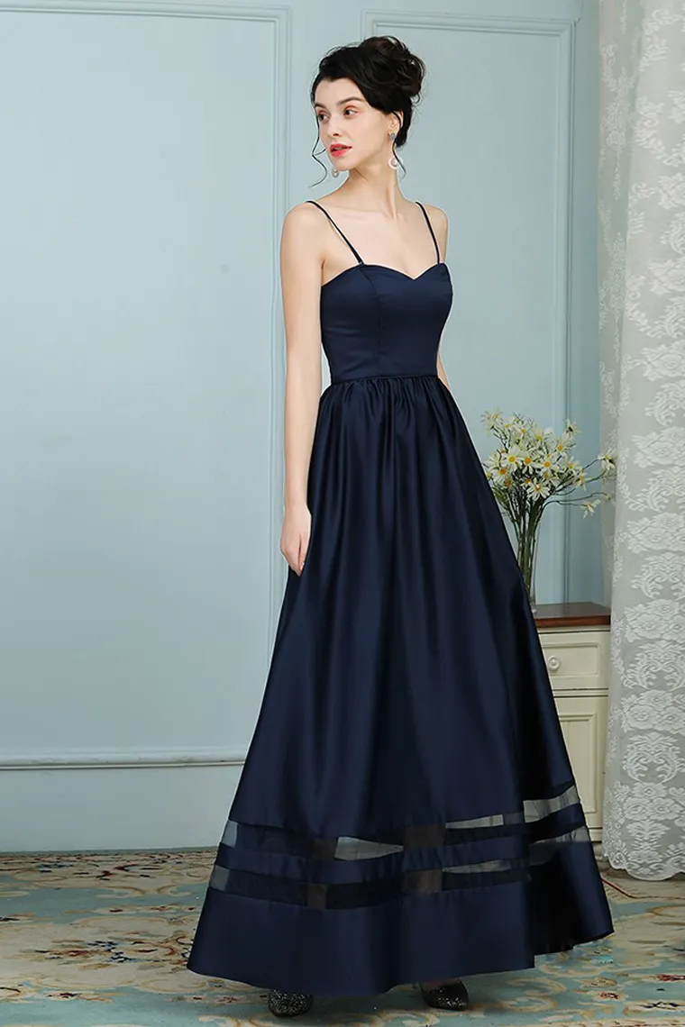 Diamond Spaghetti Straps Natural Waist A-Line/Princess Floor Length Sleeveless Satin Bridesmaid Dresses