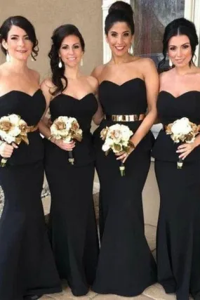 Elegant Mermaid Black Sweetheart Strapless Bridesmaid Dresses with Lace STK20462