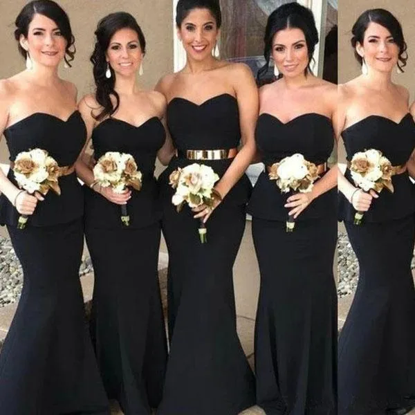 Elegant Mermaid Black Sweetheart Strapless Bridesmaid Dresses with Lace STK20462