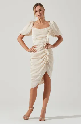 Emma Ruched Bubble Sleeve Midi Dress