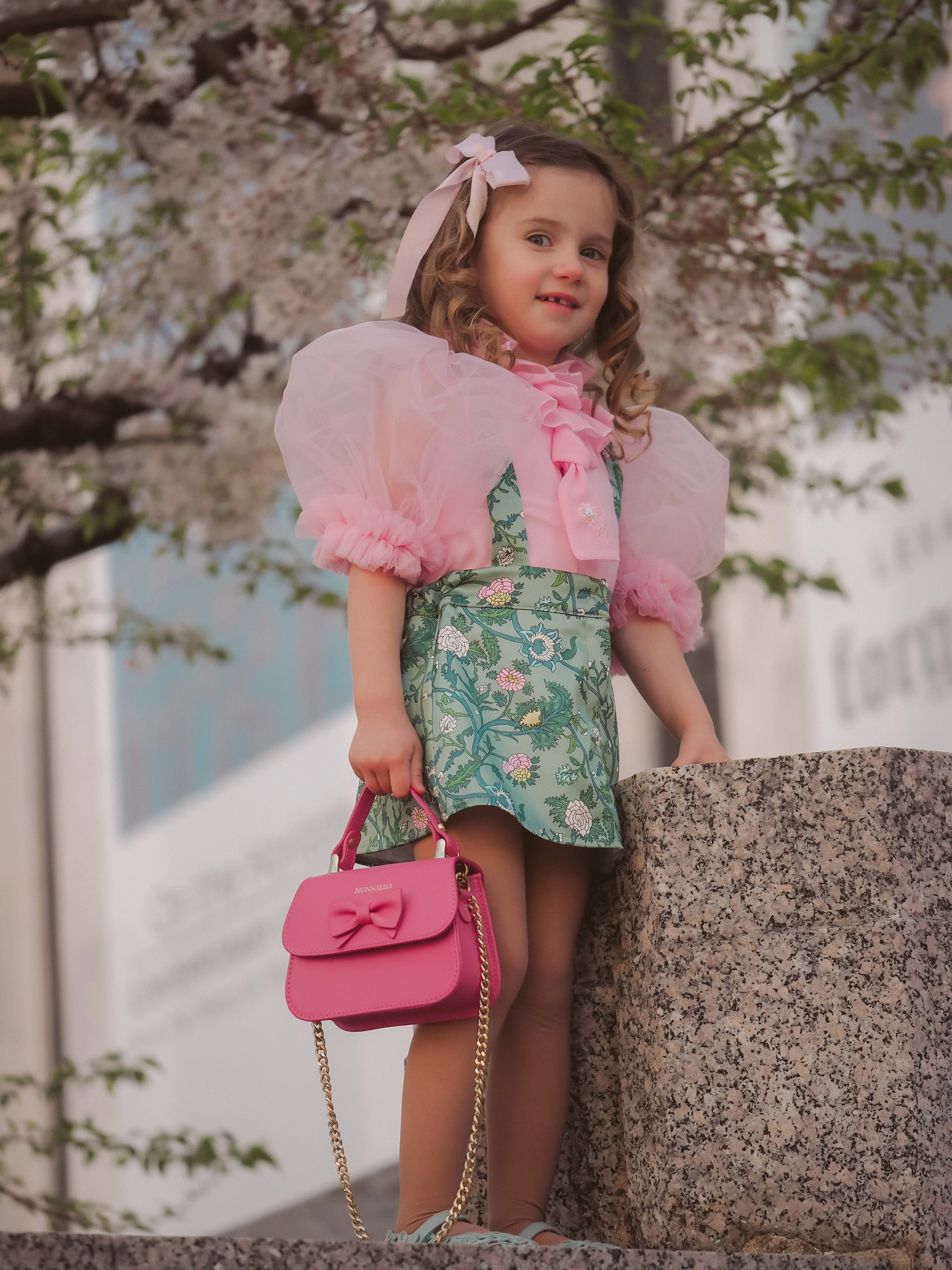 Eva Skirt and Blouse Pink and Green Floral Tulle Set