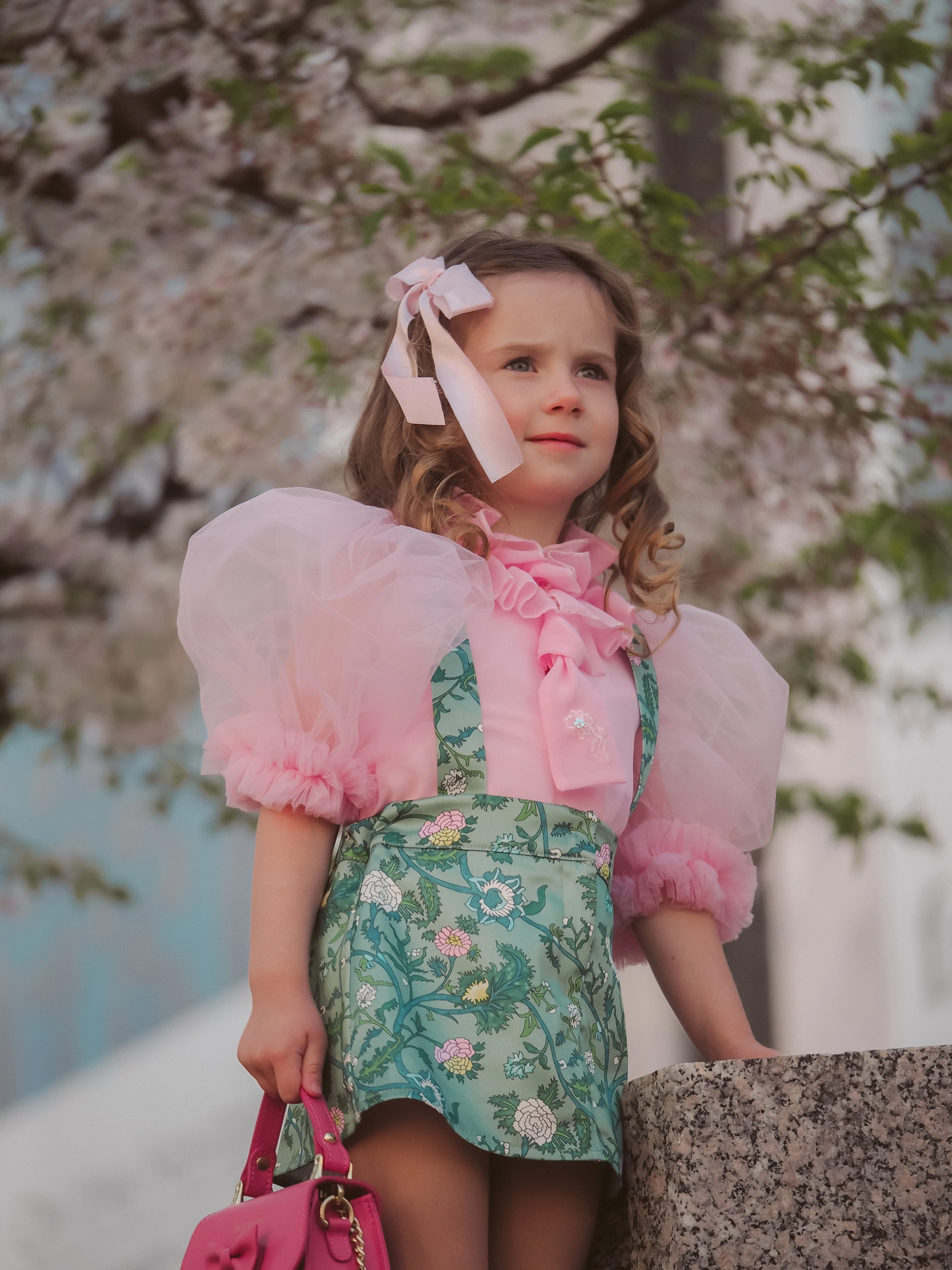 Eva Skirt and Blouse Pink and Green Floral Tulle Set