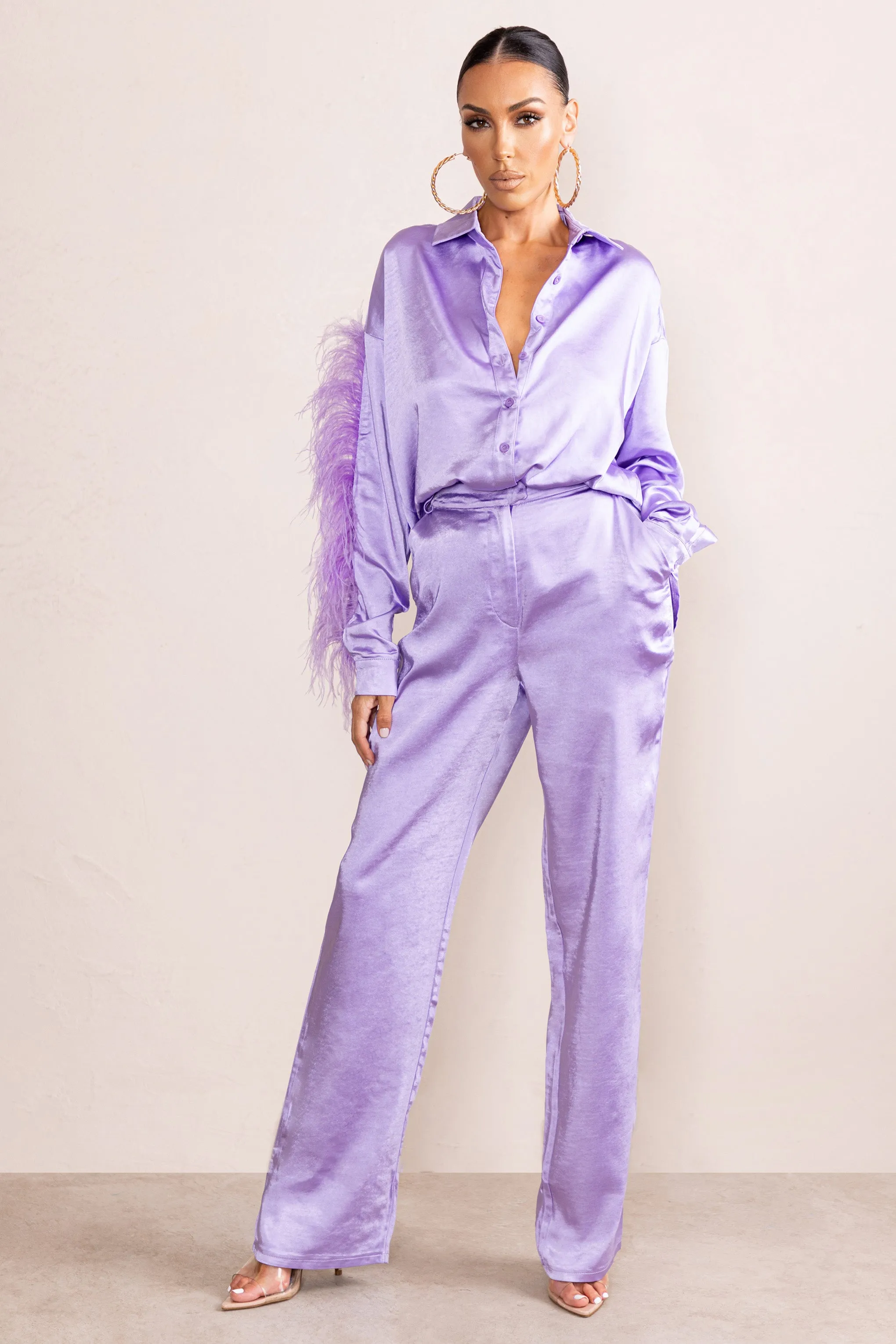 Evening Memories | Lilac Satin Wide Leg Trousers