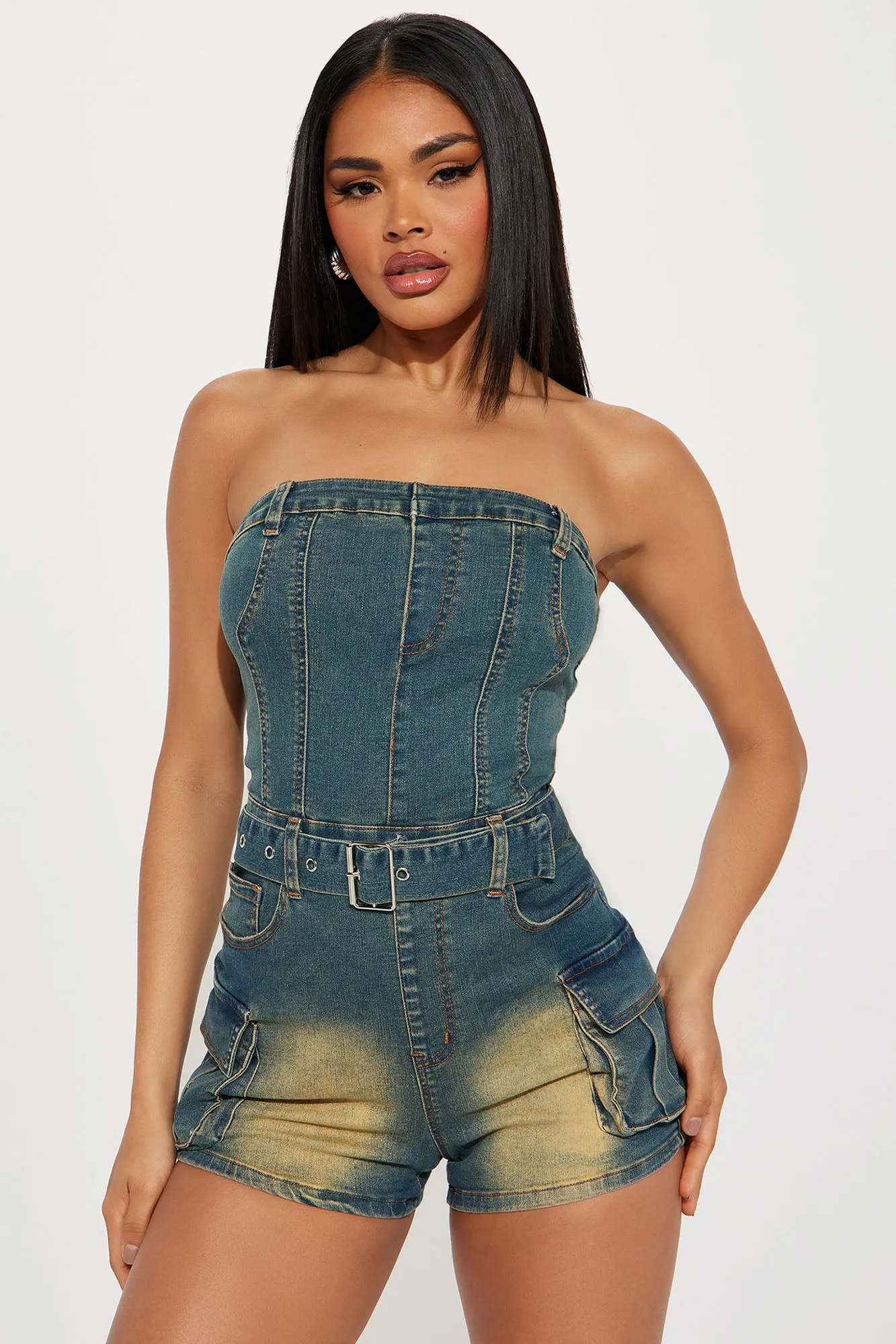 Excuse Me Miss Denim Romper - Dark Wash