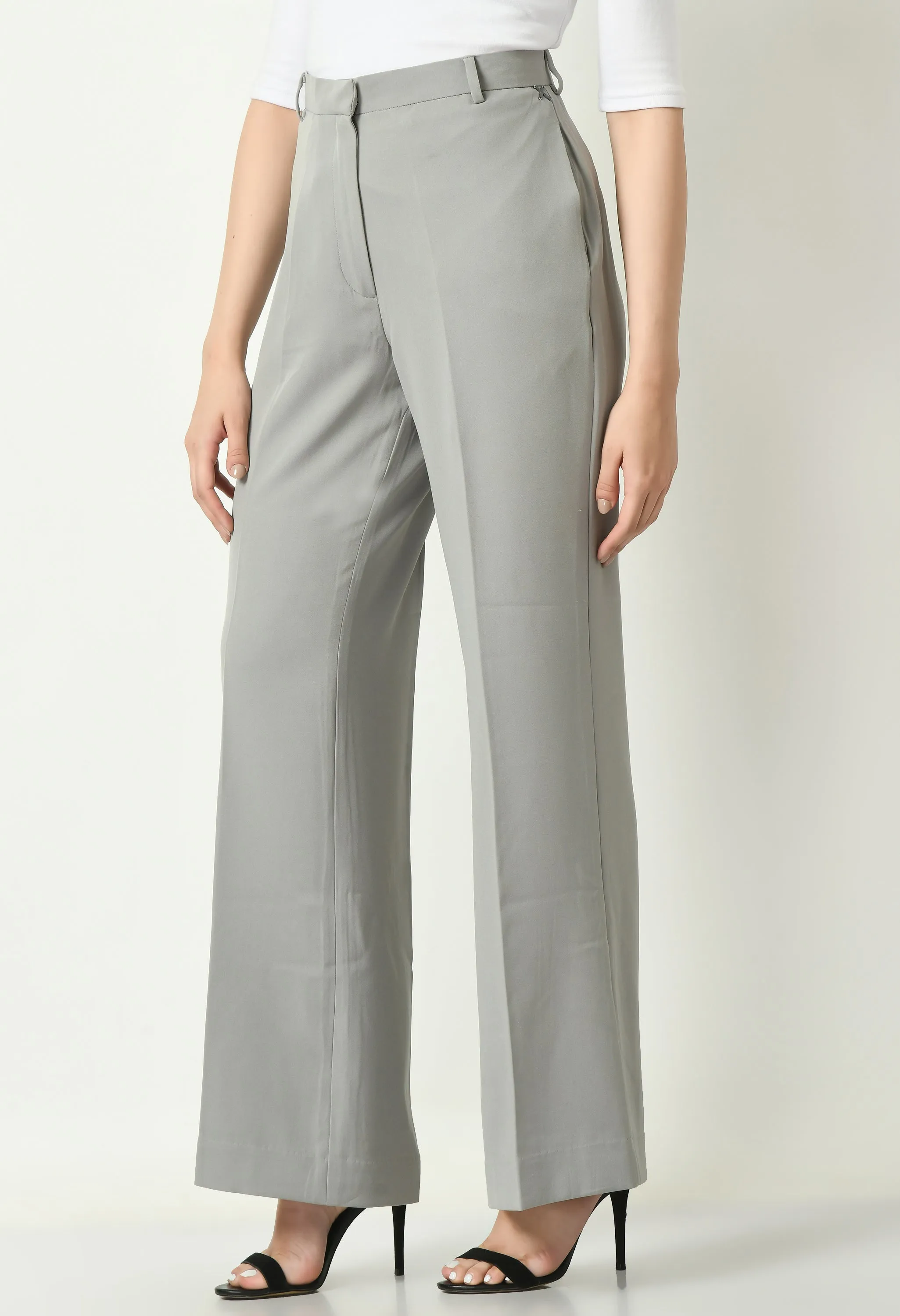 Exude Aspiration Sleeveless Blazer with Bootcut Trousers (Grey)