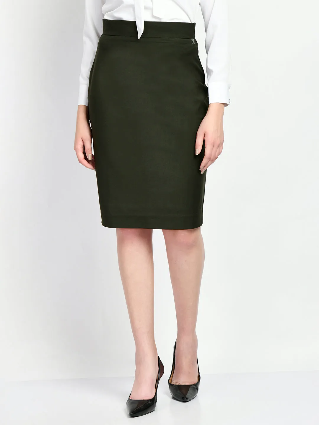 Exude Integrity Solid Pencil Skirt (Olive)