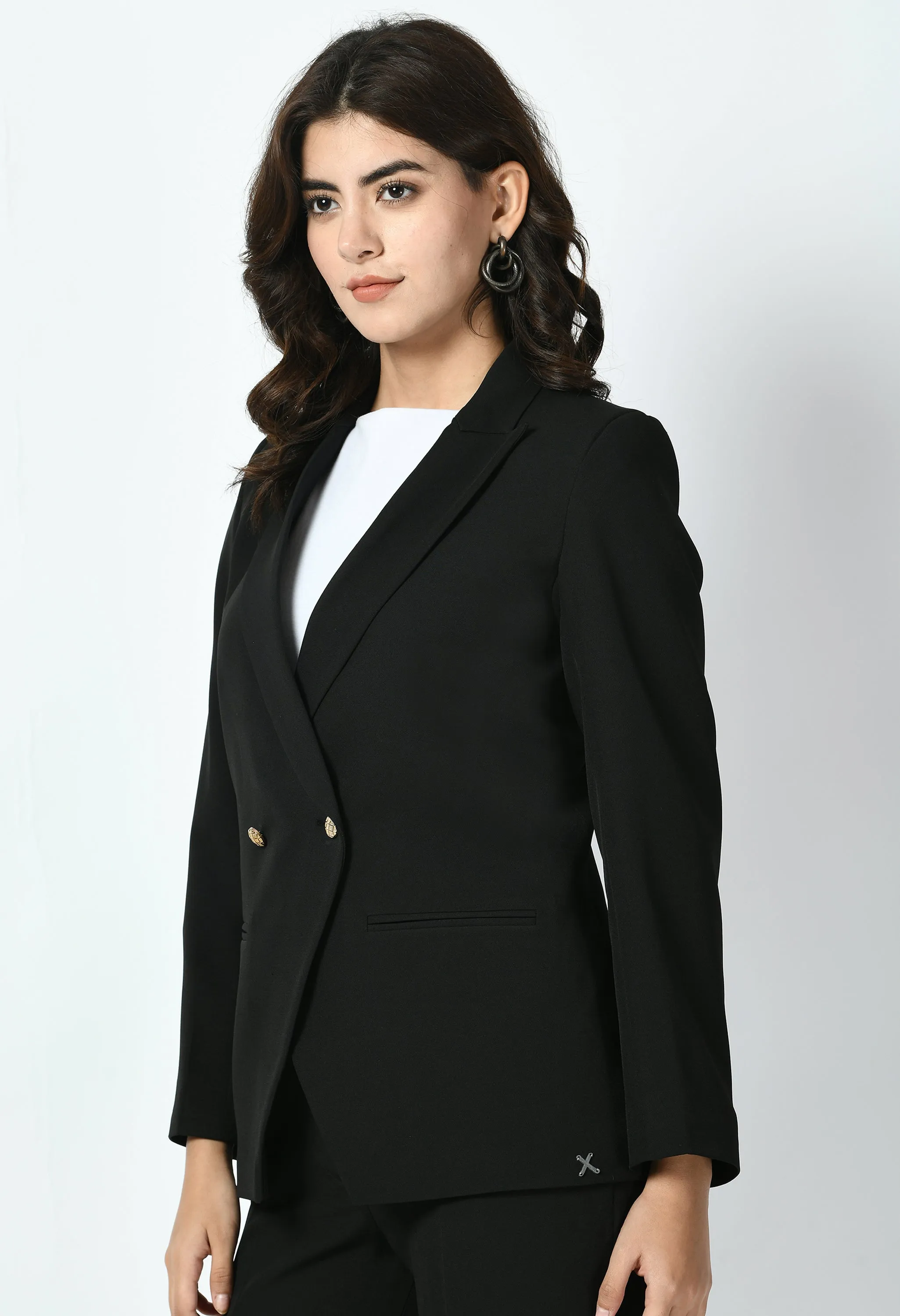 Exude Vitality Formal Blazer with Bootcut Trousers (Black)