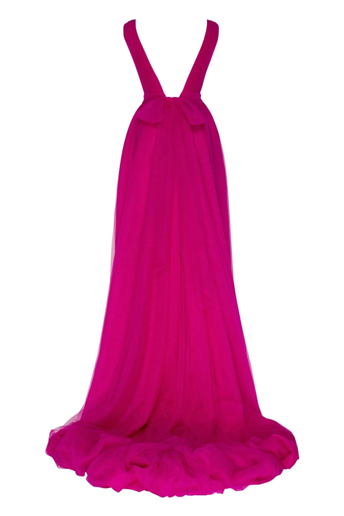 Fuchsia Bow-Back Maxi Evening Tulle Dress