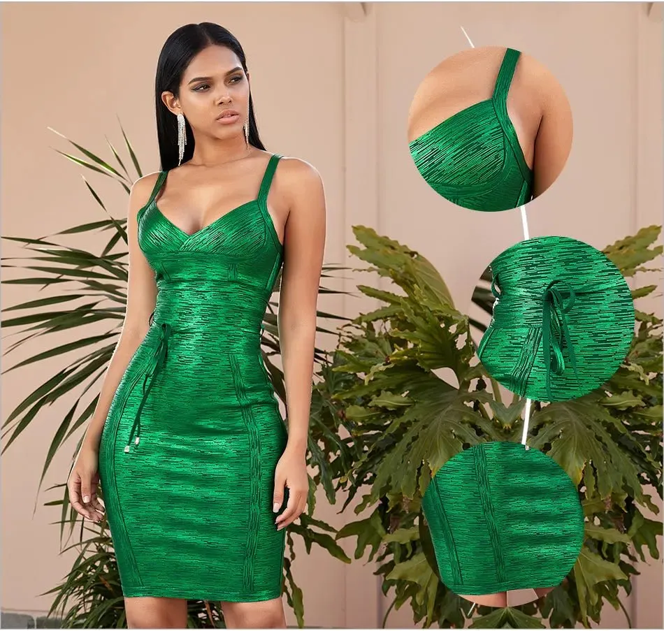 Green Spagehetti Strap Bandage Dress