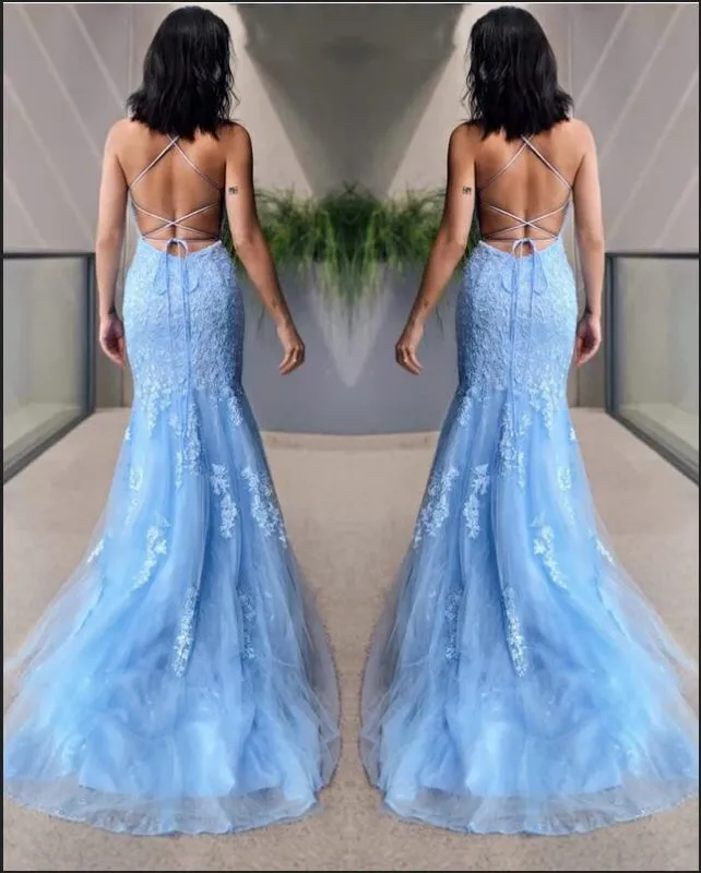 Halter Mermaid Prom Dress in Sky Blue