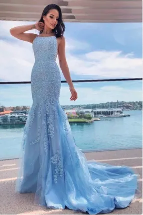 Halter Mermaid Prom Dress in Sky Blue