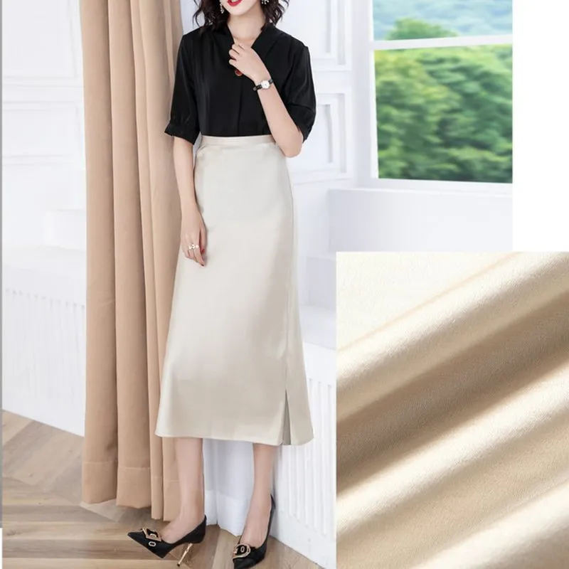 High Waisted Trumpet Hem Flare High Rise Satin Midi Skirt For Thick Thighs