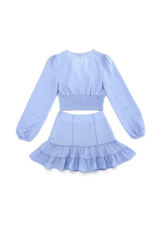 Juniors Lace Trim Top and Skirt Set