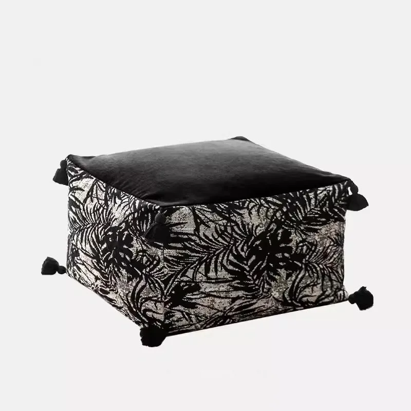 Kuro Black and Gray Embroidered Pouf