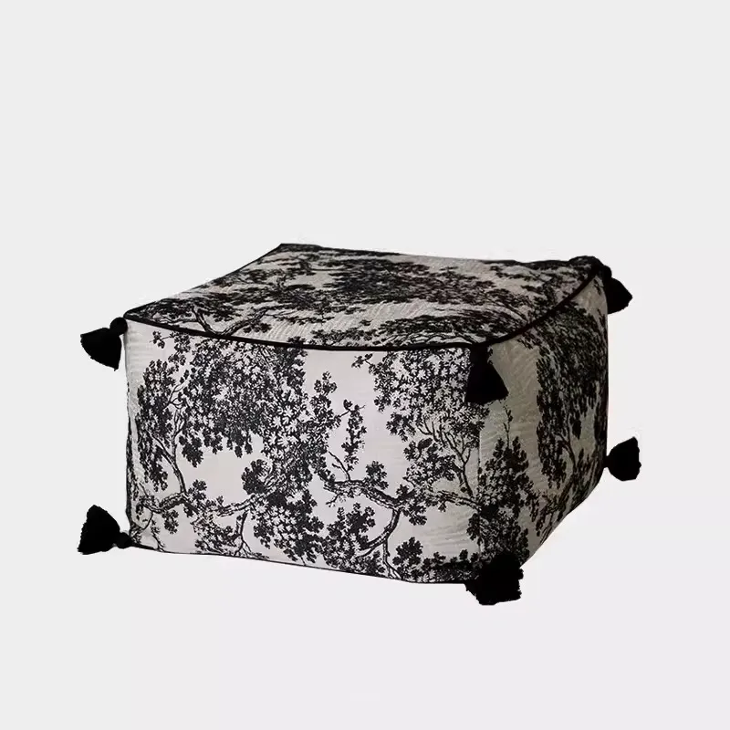 Kuro Black and Gray Embroidered Pouf