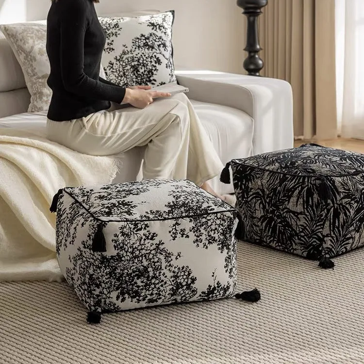 Kuro Black and Gray Embroidered Pouf