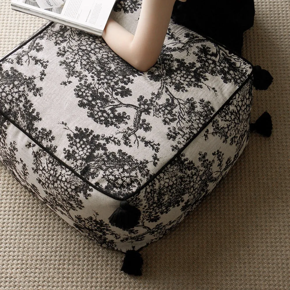 Kuro Black and Gray Embroidered Pouf