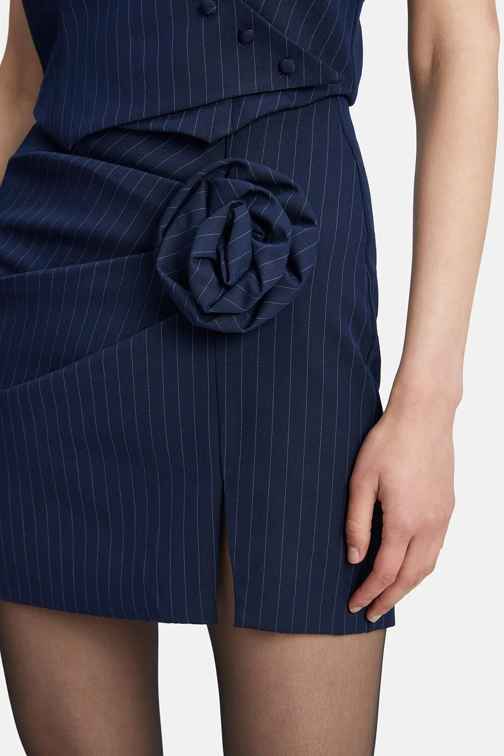 Layton Pin Stripe Mini Skirt - Navy Stripe