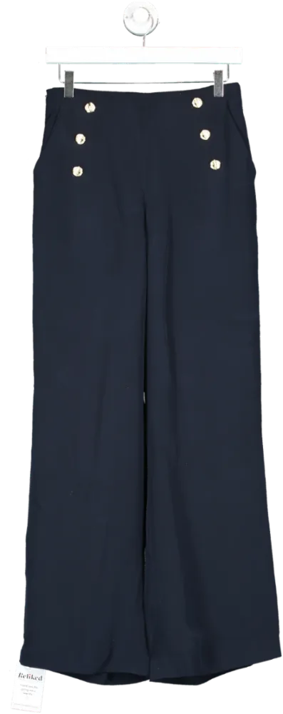 Lily Silk Blue Dubrovnik Button Front Wide Leg Silk Trousers UK 8