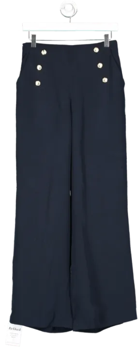 Lily Silk Blue Dubrovnik Button Front Wide Leg Silk Trousers UK 8