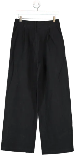 Lioness Black Linen Blend Wide Leg Trousers UK S