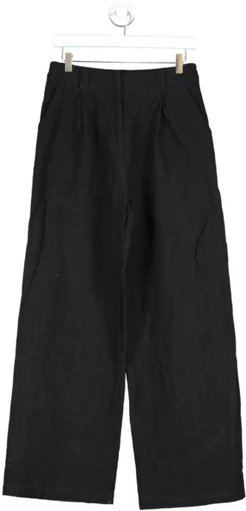 Lioness Black Linen Blend Wide Leg Trousers UK S