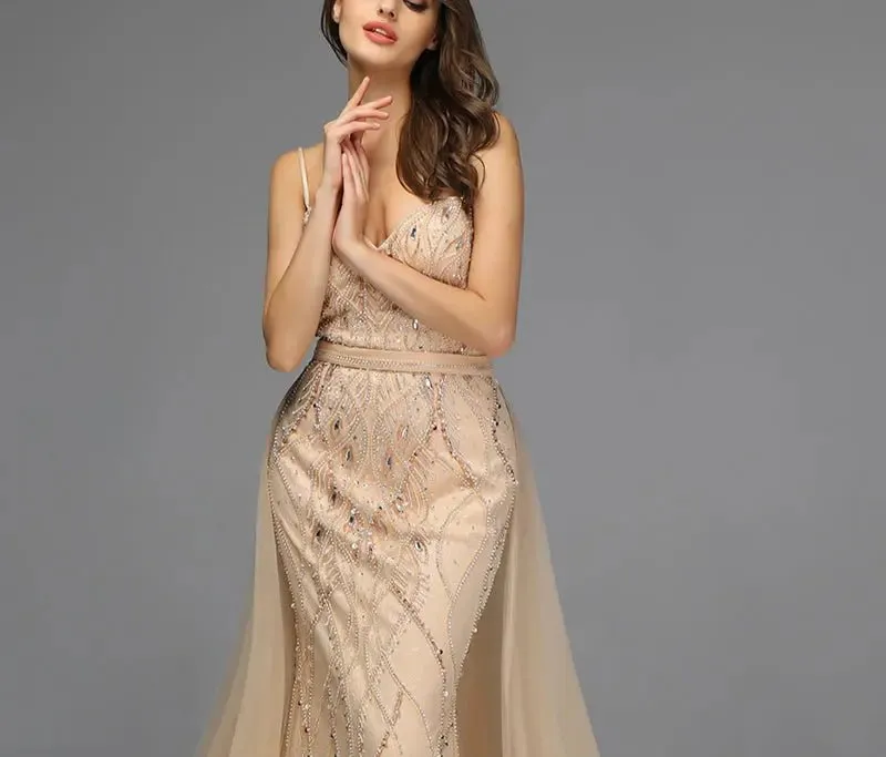 Luxury Pearls Crystal Mermaid Evening Gowns