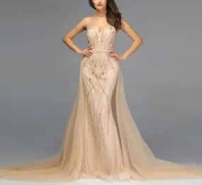 Luxury Pearls Crystal Mermaid Evening Gowns