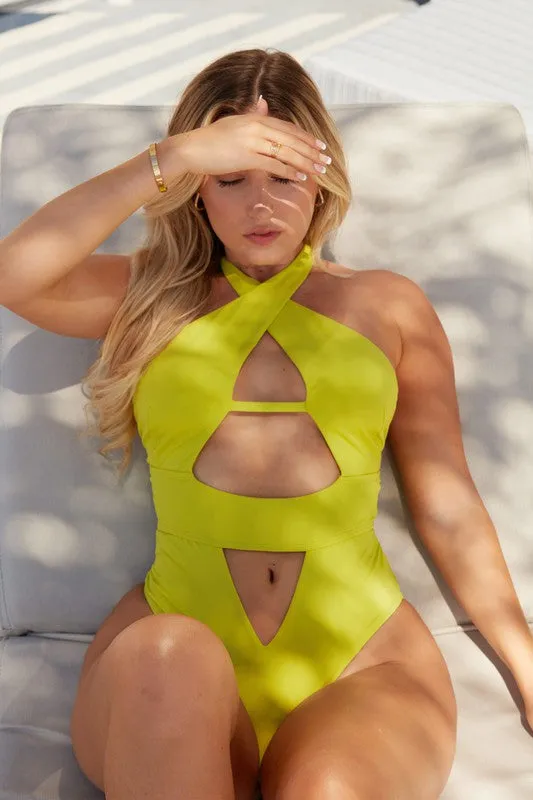 Maja Halter One Piece Swimsuit, Lime