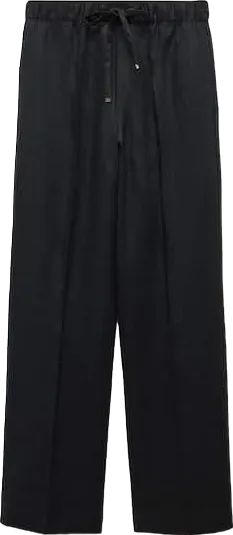 MANGO Black Linen Blend Elastic Waist Trousers BNWT UK M