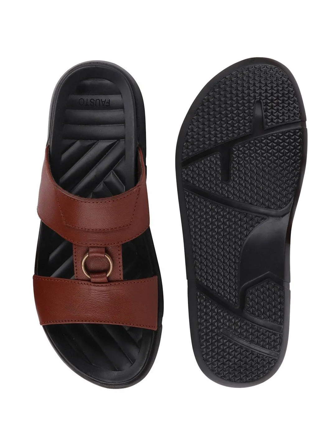 Men Tan Casual Leather Slip-On Dress Slippers