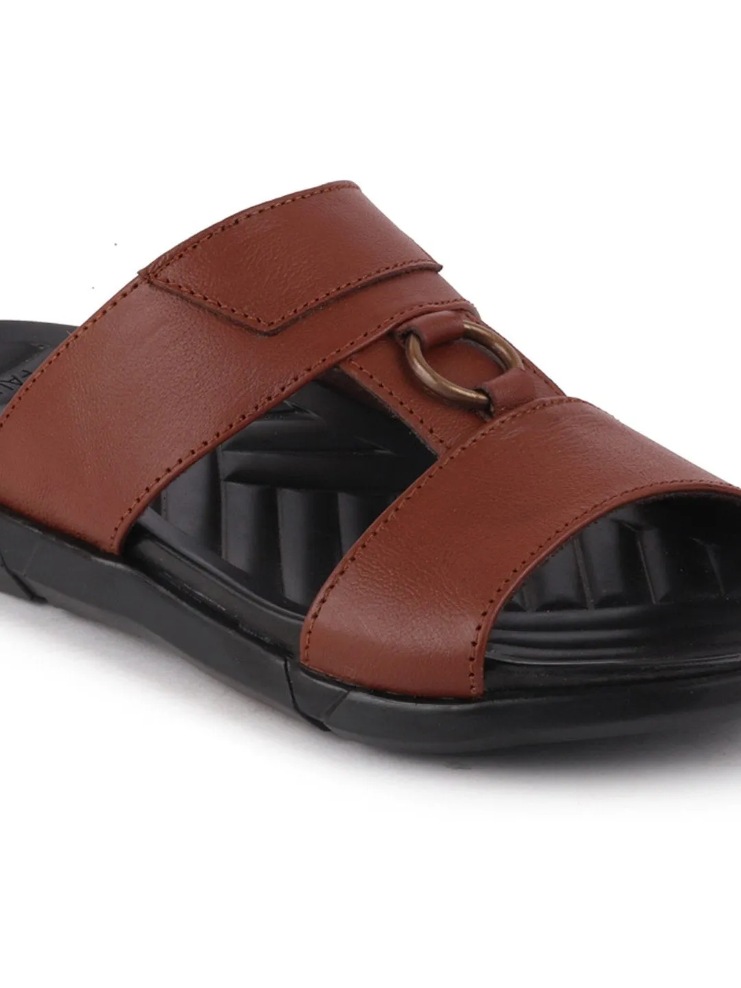 Men Tan Casual Leather Slip-On Dress Slippers