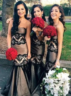 Mermaid Sweetheart Black Lace Bridesmaid Dress