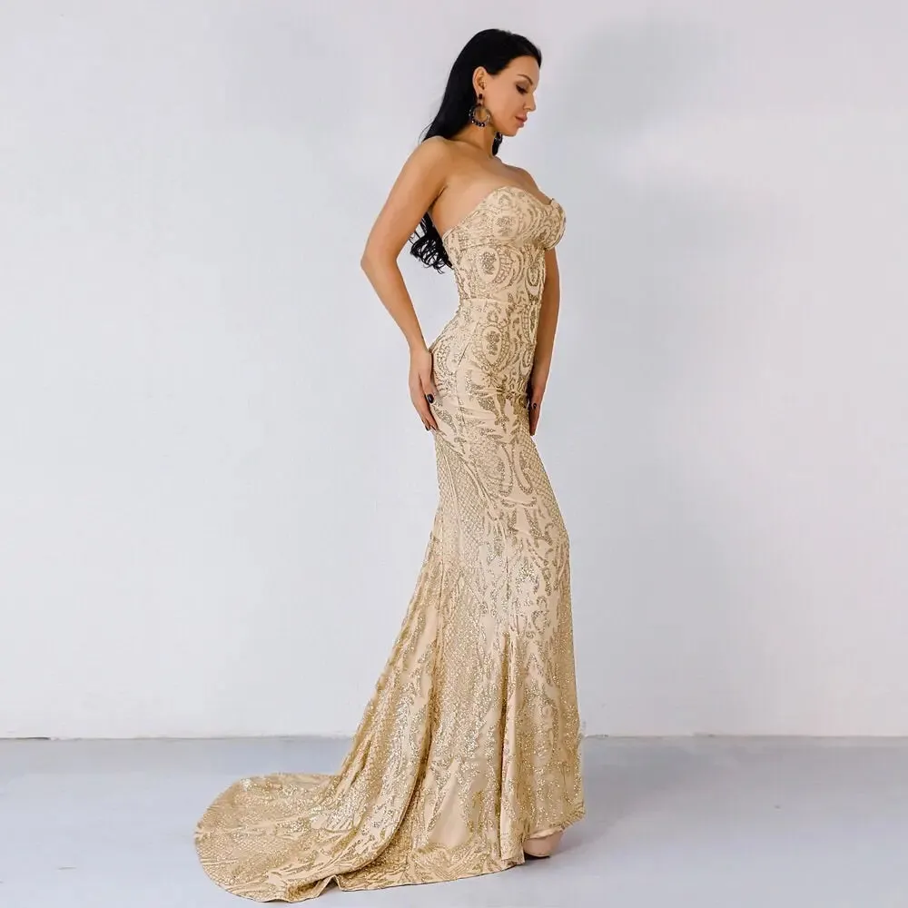 Mona Gold Glitter Maxi Dress