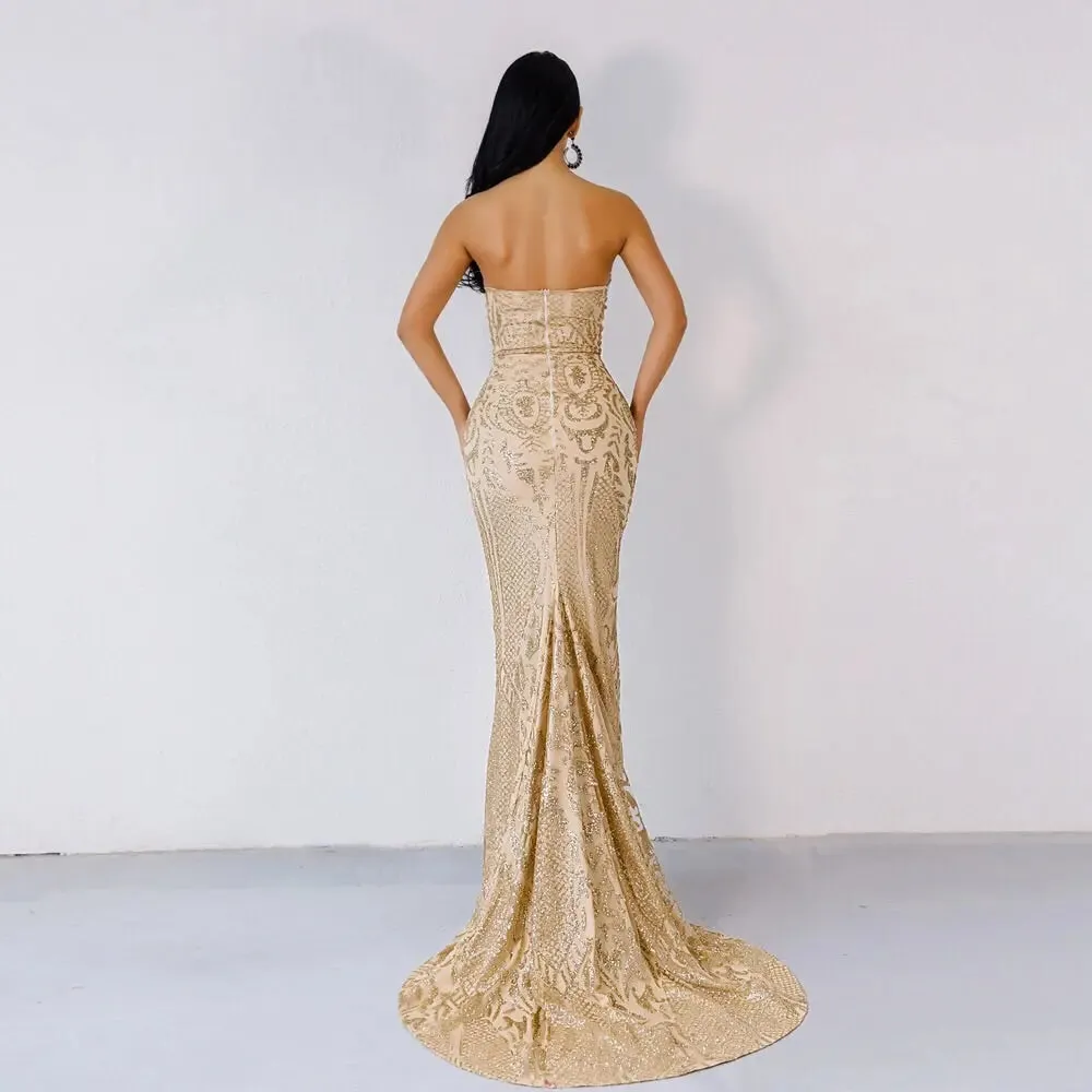 Mona Gold Glitter Maxi Dress