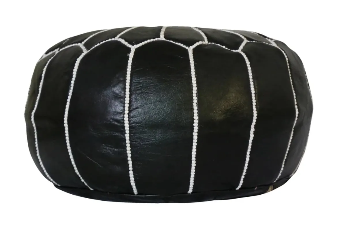 Moroccan Leather Ottoman - Black and White