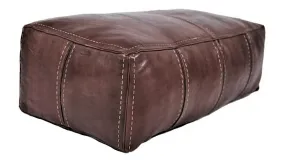 Moroccan Leather Pouf / Ottoman - Rectangular - Brown - Aya