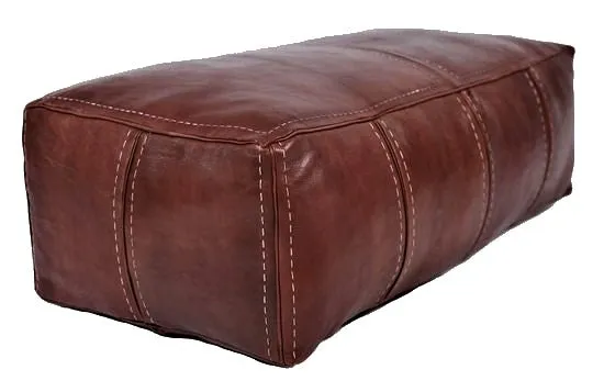 Moroccan Leather Pouf / Ottoman - Rectangular - Brown Caramel - Aya