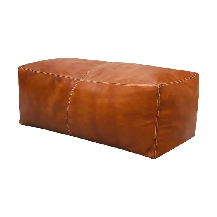 Moroccan Leather Pouf / Ottoman - Rectangular - Brown Caramel - Nelya