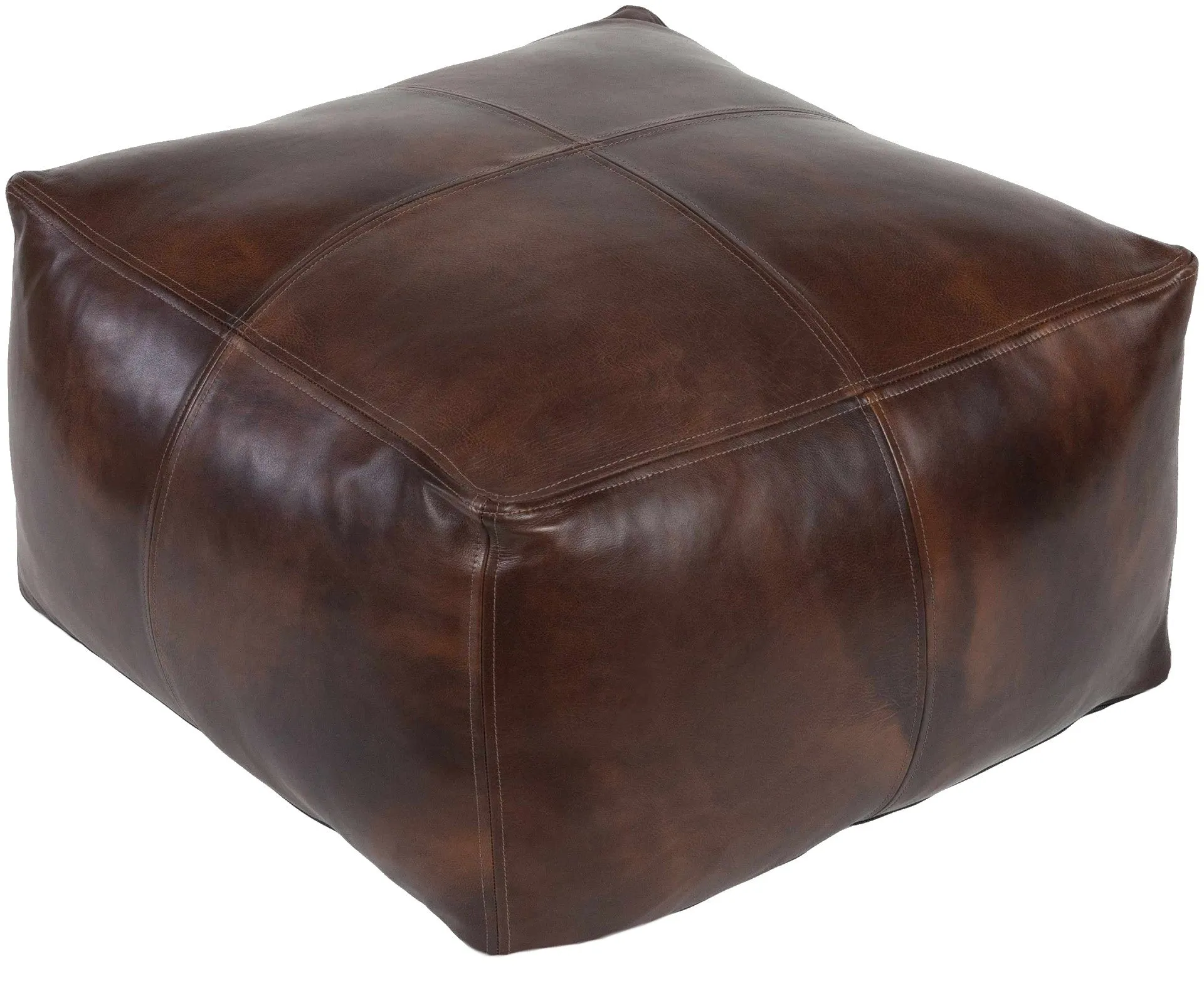 Moroccan Leather Pouf / Ottoman - Square - Brown - Nelya