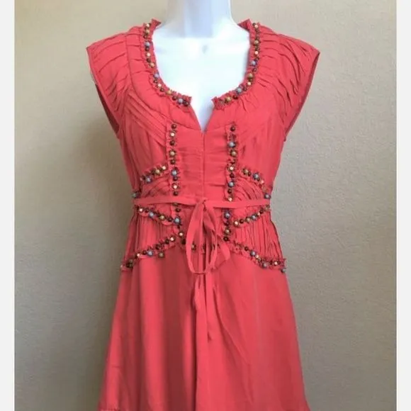 Nanette LeopreRed Beaded Mini Silk Dress