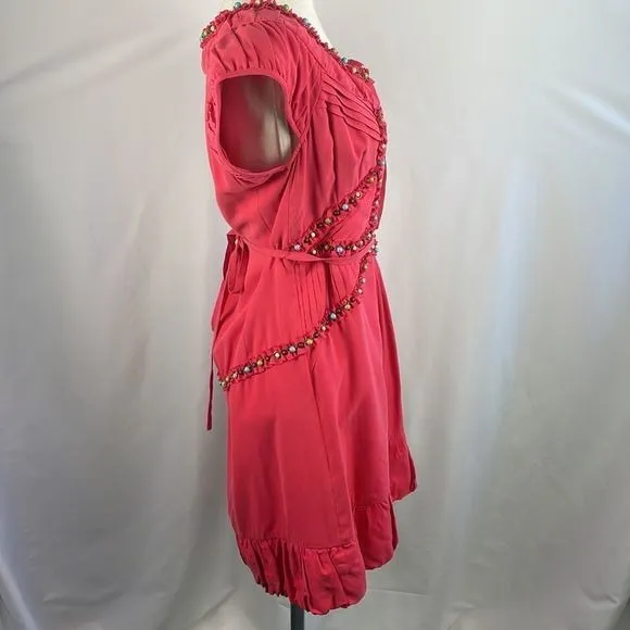 Nanette LeopreRed Beaded Mini Silk Dress