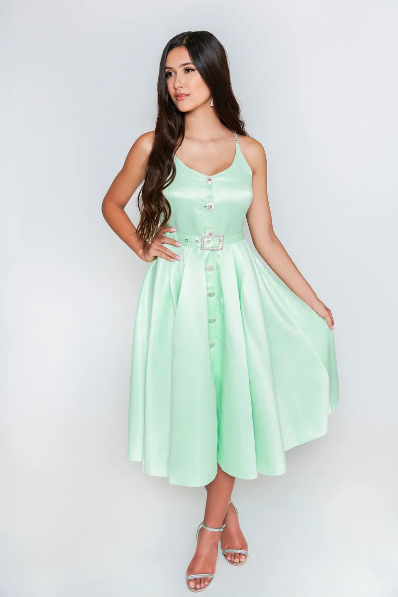 Olivia Rhinestone Midi Dress - Mint