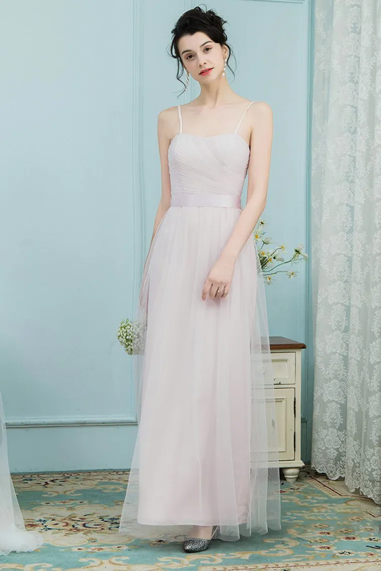 Payton Natural Waist Floor Length Tulle Spaghetti Straps Sleeveless A-Line/Princess Bridesmaid Dresses