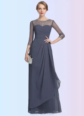 Penelope A-Line Scoop Neck Floor-Length Chiffon Mother of the Bride Dress With Beading Sequins Cascading Ruffles STK126P0014921